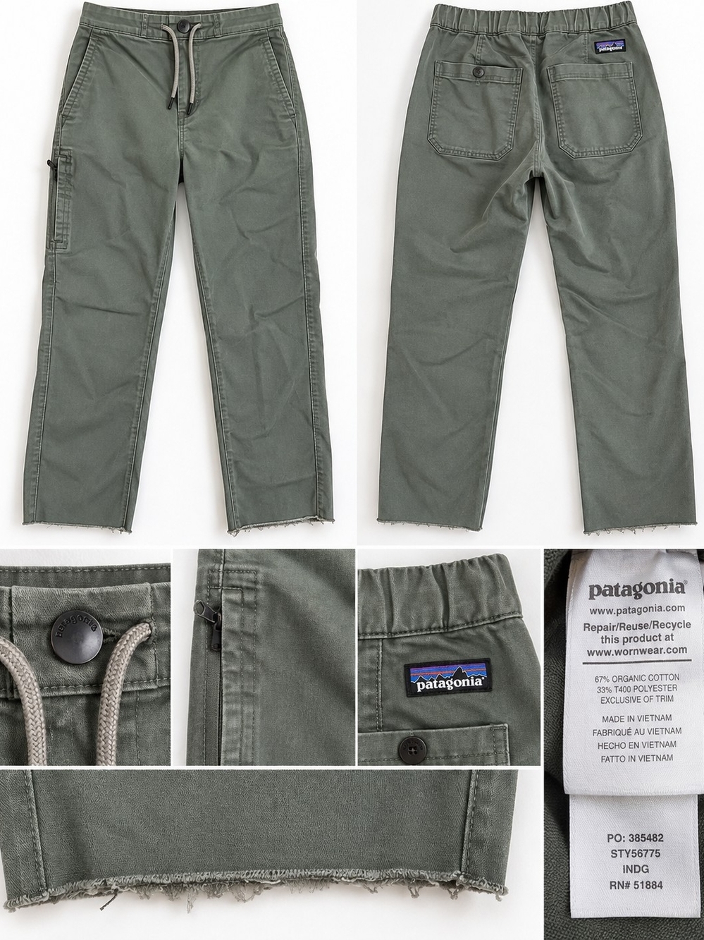 Patagonia Men's Or Women's Unisex Size S Olive Drab Cargo Drawstring Pants